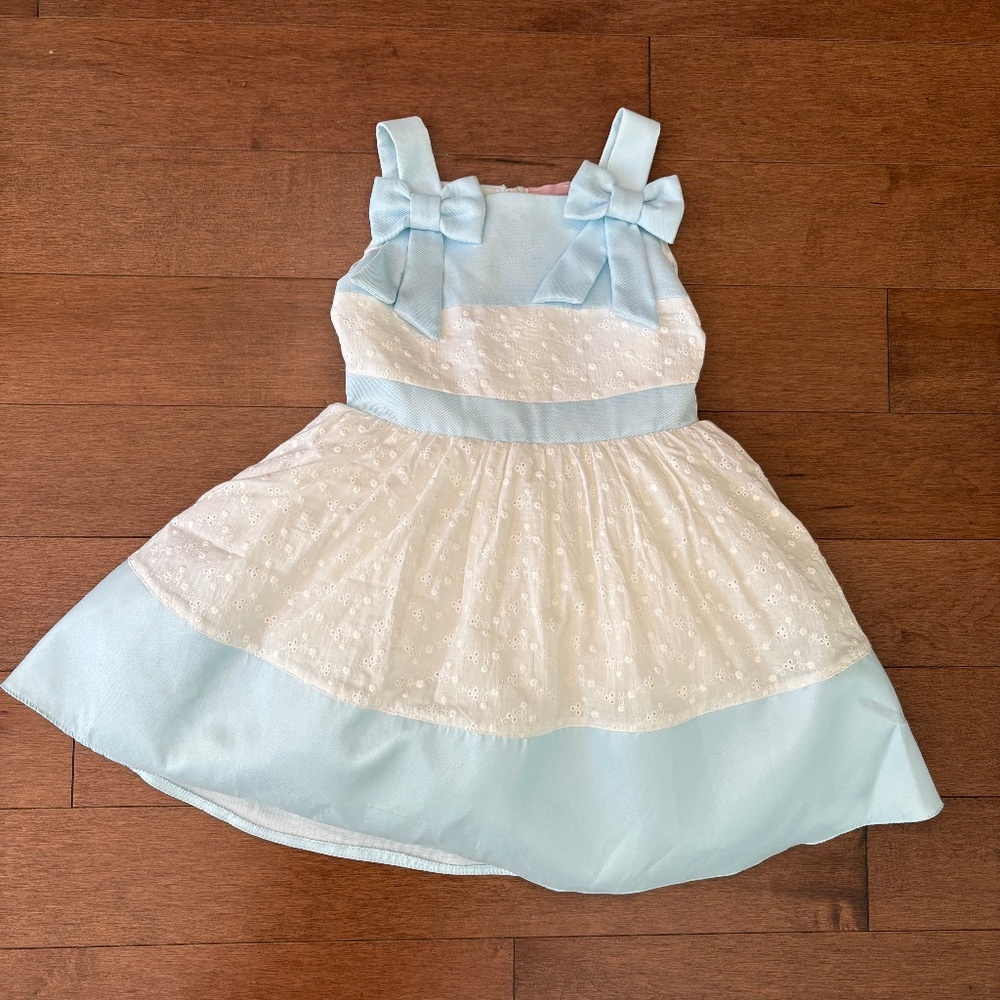 Kids Atelier Designer Dress with Bow with Hair Band, White and Light Blue size 6